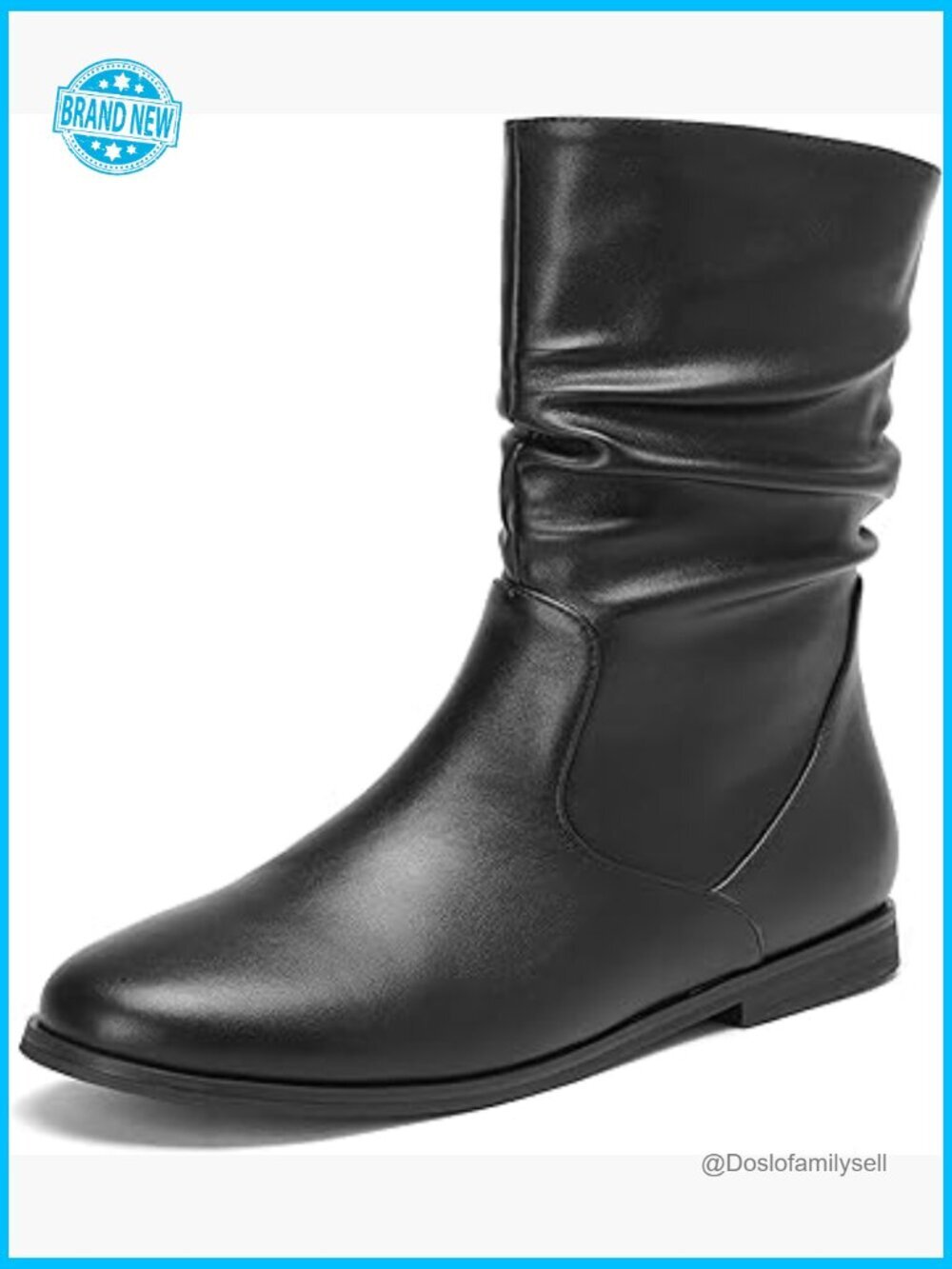 Slouch Ankle Booties Wide Calf Low Heel Side Zipper Almond Toe Women Boots